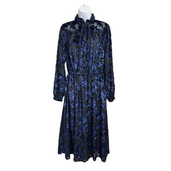 Adam Lippes Collective RTR Velvet Embroidered Black Navy Midi Dress Sz 6 Floral - Picture 11 of 13